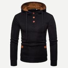 Romwe Men Quarter Button Hooded Sweatshirt