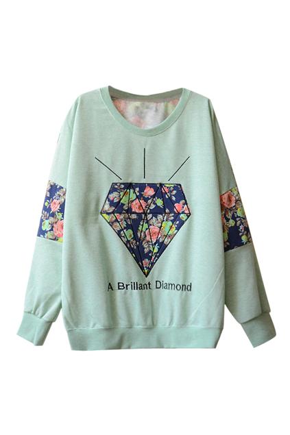 Romwe Dimand Print Green Sweatshirt