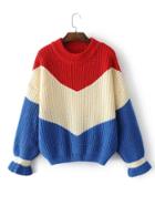 Romwe Color Block Chevron Sweater