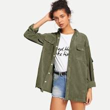 Romwe Pocket Detail Single Breasted Corduroy Coat