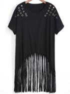 Romwe With Tassel Round Hollow T-shirt