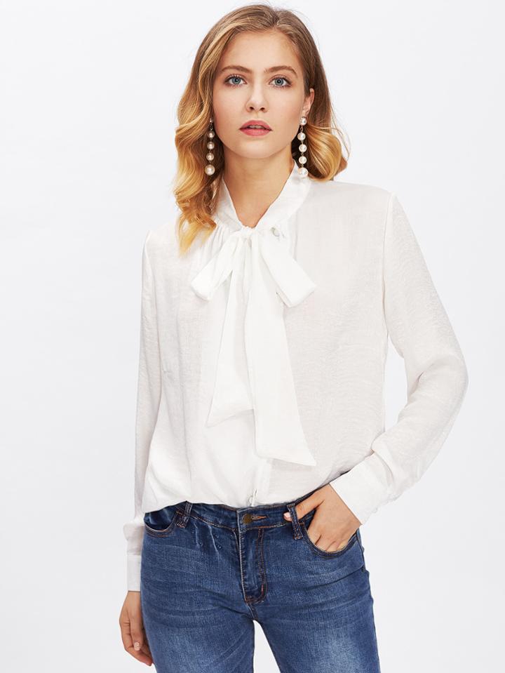Romwe Bow Tie Neck Blouse