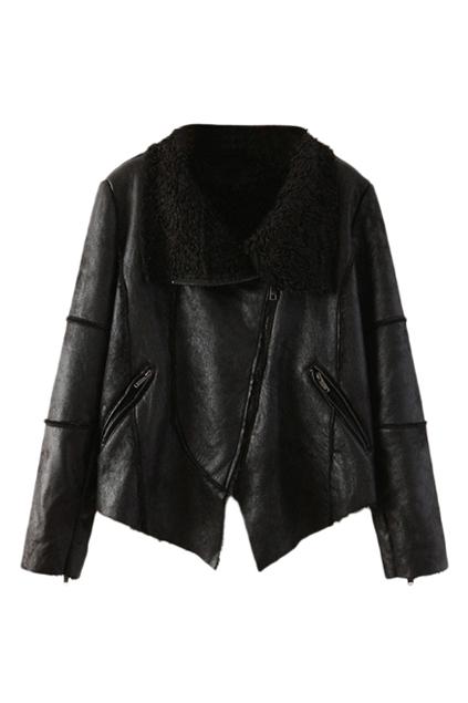 Romwe Lapel Pu Black Jacket