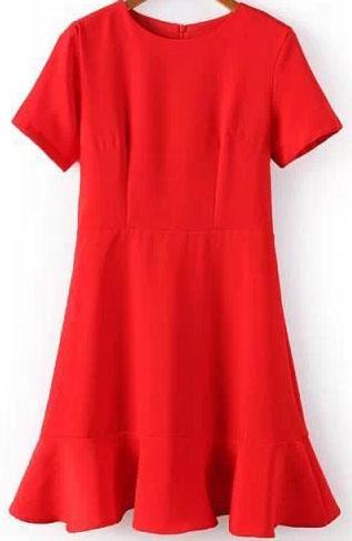 Romwe Short Sleeve With Zipper Peplum Hem Dress