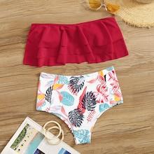 Romwe Tiered Layer Top With Random Tropical Bikini Set
