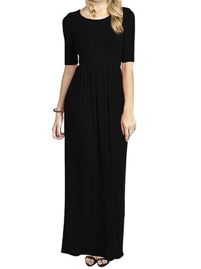 Romwe Black Round Neck Half Sleeve Maxi Dress