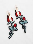 Romwe Embroidery Rose Drop Earrings With Rhinestone
