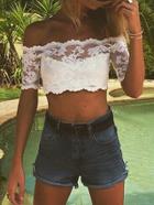 Romwe Off The Shoulder Lace Crop White Top