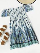 Romwe Off Shoulder Printed Shirred Dress