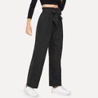 Romwe Self Tie Waist Solid Pants