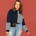Romwe Plus Cut-and-sew Houndstooth Pullover