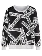 Romwe Black Slogan Print Ringer Sweatshirt
