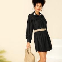 Romwe Half Placket Smock Shirt Dress