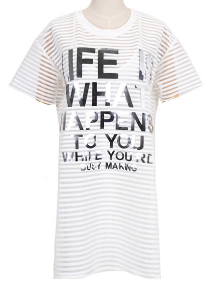 Romwe Short Sleeve Letters Print White Dress