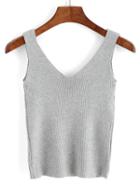 Romwe V Neck Ribbed Sweater Tank Top