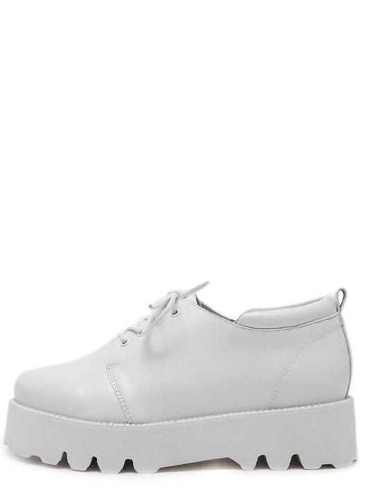 Romwe White Faux Leather Lace Up Flatform Shoes