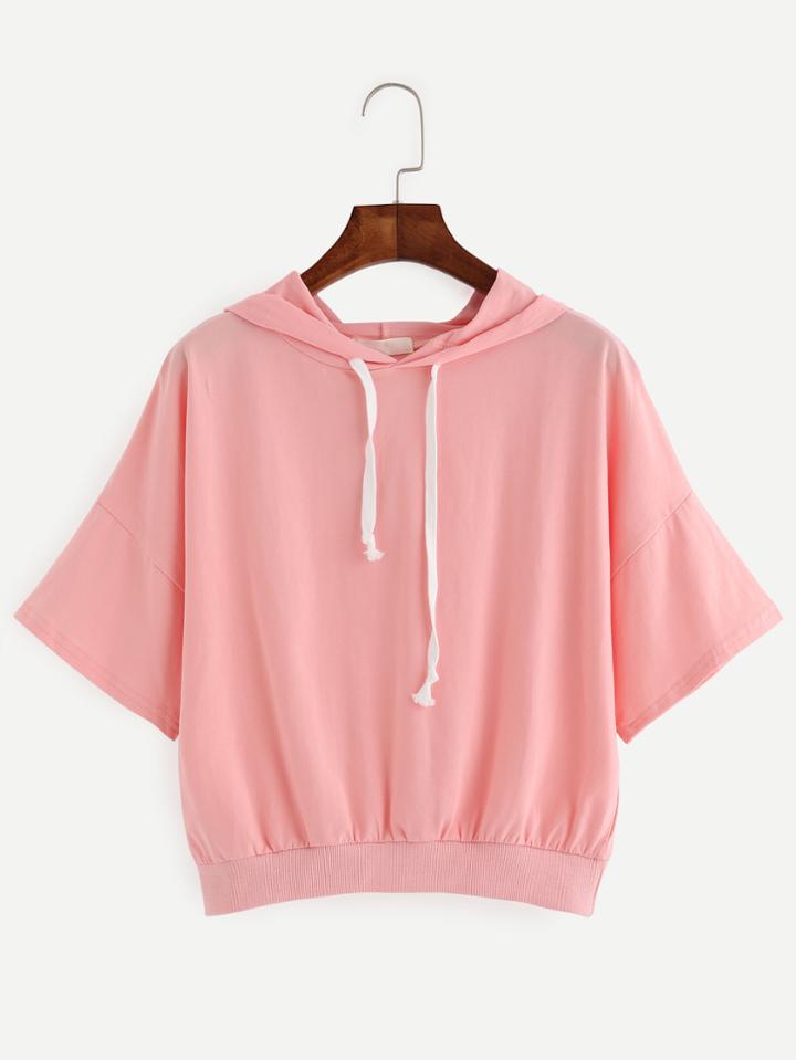 Romwe Pink Drop Shoulder Hoodie Sweatshirt