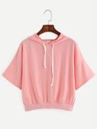 Romwe Pink Drop Shoulder Hoodie Sweatshirt