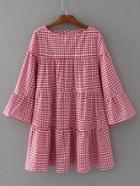 Romwe Bell Sleeve Plaid Shift Dress