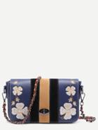 Romwe Navy Floral Embroidery Satchel Bag