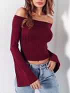 Romwe Bell Sleeve Off Shoulder Ribbed Tee