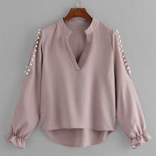 Romwe V Neckline Pearl High Low Blouse