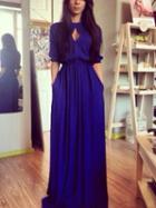 Romwe Half Sleeve Hollow Maxi Blue Dress