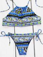 Romwe Tribal Print Side Tie Bikini Set