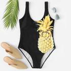 Romwe Pineapple Print Low Back One Piece Swimwear