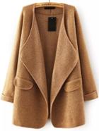 Romwe Khaki Lapel Long Sleeve Loose Sweater Coat