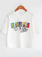 Romwe Simpson Print Loose Crop White T-shirt