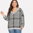 Romwe Plus Plaid Print V Neck Tee