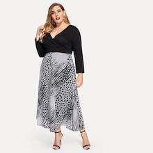 Romwe Plus Abstract Print V-neck Dress