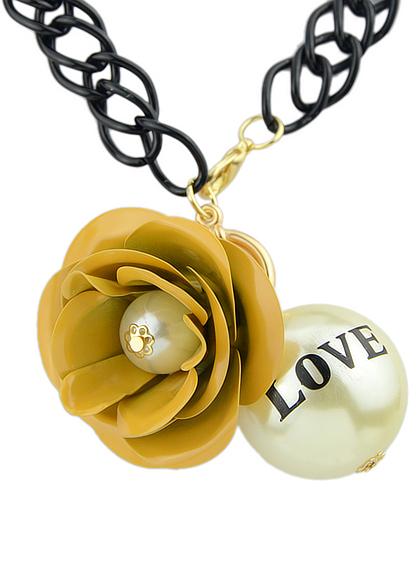 Romwe Yellow Flower Bead Chain Necklace