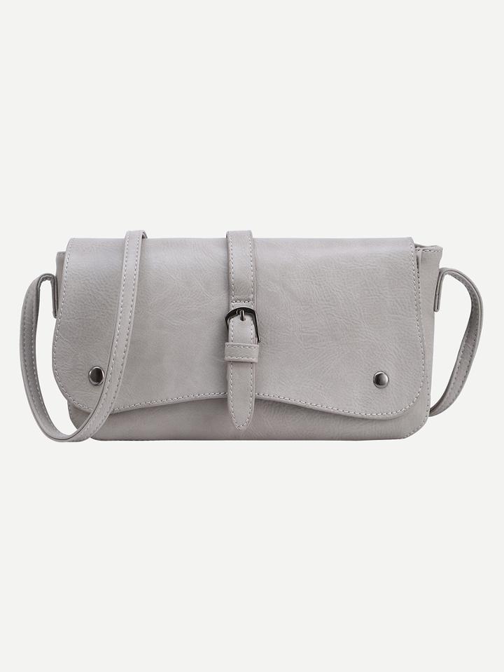 Romwe Buckled Strap Accent Flap Bag - Grey