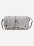 Romwe Buckled Strap Accent Flap Bag - Grey