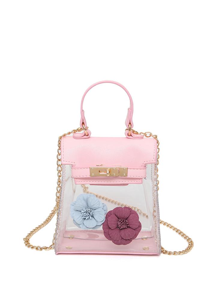 Romwe Flower Applique Clear Satchel Bag