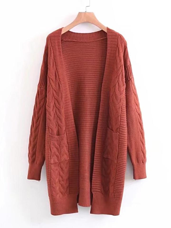 Romwe Cable Knit Longline Cardigan