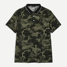 Romwe Guys Striped Collar Camo Shirt