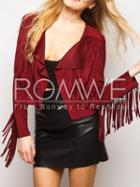 Romwe Red Long Sleeve Tassel Jacket