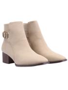 Romwe Beige Square Toe Buckle Strap Chunky Boots