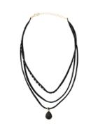 Romwe Layered Waterdrop Shaped Studded Ribbon Choker Necklace