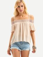 Romwe Lace Trimmed Cold Shoulder Top - Pink