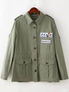Romwe Army Green Pocket Applique Jacket