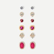 Romwe Two Tone Rhinestone Stud Earrings Set 6pairs