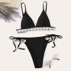 Romwe Crochet Trim Top With Tie Side Bikini Set