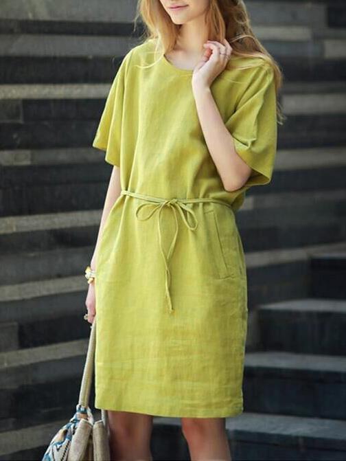 Romwe Elbow Sleeve Self-tie Dress