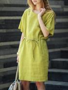 Romwe Elbow Sleeve Self-tie Dress