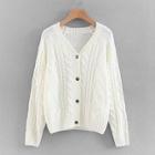 Romwe Button Through Cable Knit Sweater