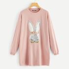 Romwe Embroidery Sequin Rabbit Patched Sweatshirt